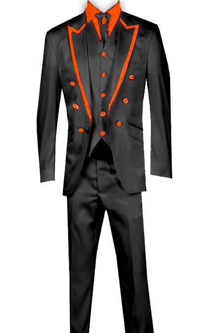 Mensusa Products 3 Piece Blazer+Trouser+Waistcoat Trimming Tailcoat Tuxedos Suit/Jacket-Orange