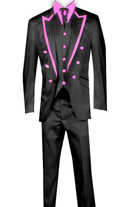 Mensusa Products 3 Piece Blazer+Trouser+Waistcoat Trimming Tailcoat Tuxedos Suit/Jacket-Pink