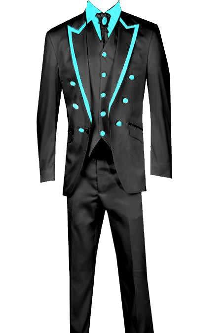 Mensusa Products 3 Piece Blazer+Trouser+Waistcoat Trimming Tailcoat Tuxedos Suit/Jacket-Light Blue ~ Sky Blue