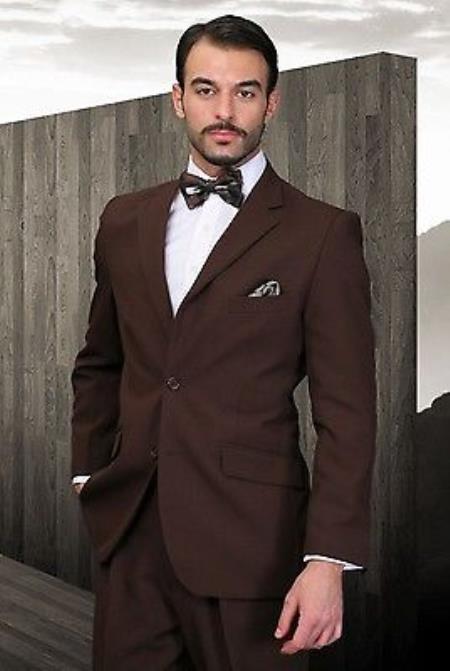 Mensusa Products Mens Brown Poly~Rayon Fabric Modern Cut 2 Button Suit
