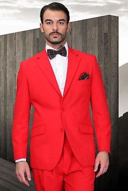 Mensusa Products Mens Red Poly~Rayon Fabric Modern Cut 2 Button Suit