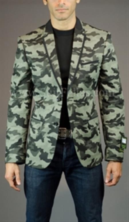 Mensusa Products 2 Buttons Slim Fit Camouflage Sport Jacket