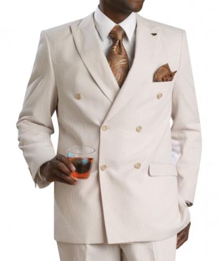 Mensusa Products Mens Suit Double Breasted Seersucker Tan