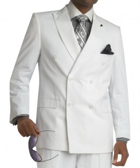Mensusa Products Mens Suit Double Breasted Seersucker White