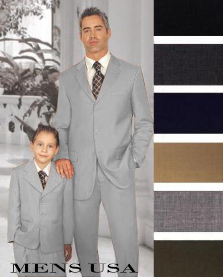 Mensusa Products 1 Men + 1 Boy Matching Set For Both Father And Son 3 Button Wool Suit Light Grey