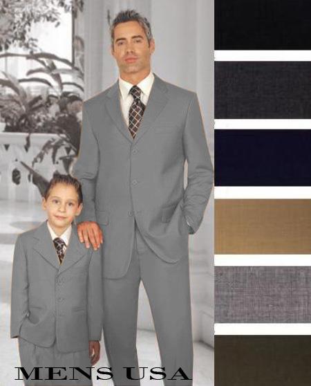 Mensusa Products 1 Men + 1 Boy Matching Set For Both Father And Son 3 Button Wool Suit Medium Grey