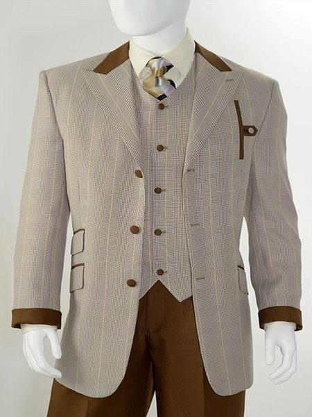 Mensusa Products HighFashion Mens SingleBreast 3Piece Suit Brown