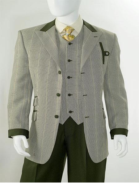 Mensusa Products HighFashion Mens SingleBreast 3Piece Suit Olive