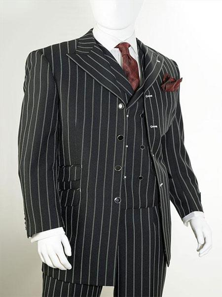 Mensusa Products HighFashion Mens SingleBreast 3Piece Suit Black/White Stripe
