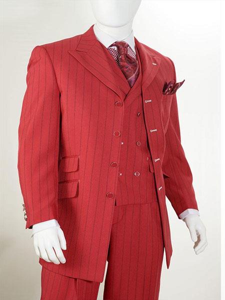 Mensusa Products HighFashion Mens SingleBreast 3Piece Suit Red/Black Stripe