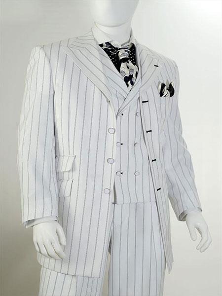 Mensusa Products HighFashion Mens SingleBreast 3Piece Suit White/Black Stripe