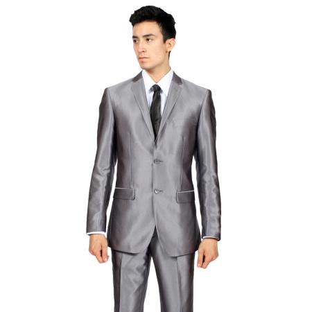 Mensusa Products Ferrecci Mens Slim Fit Grey Charcoal Shiny  Sharkskin Suit