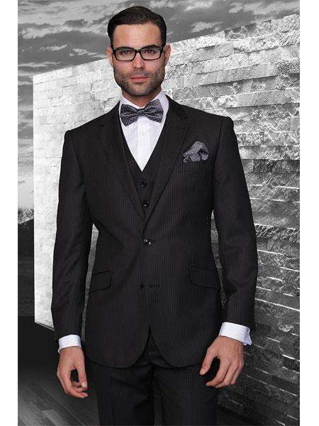 Mensusa Products Classic 3pc 2 Button Black Stripe Suit Super 150's Extra Fine Italian Fabric