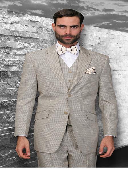 Mensusa Products Classic 3 Piece 2 Button Tan Suit Super 150's Extra Fine Italian Fabric