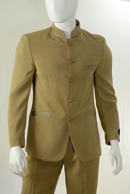 Mensusa Products 2 Piecemandarin collar suit Fabric Covered Buttons-Olive