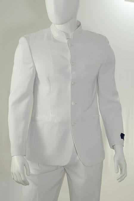 Mensusa Products 2 Piecemandarin collar suit Fabric Covered Buttons-White