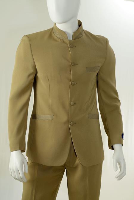 Mensusa Products 2 Piecemandarin collar suit Fabric Covered Buttons- Khaki