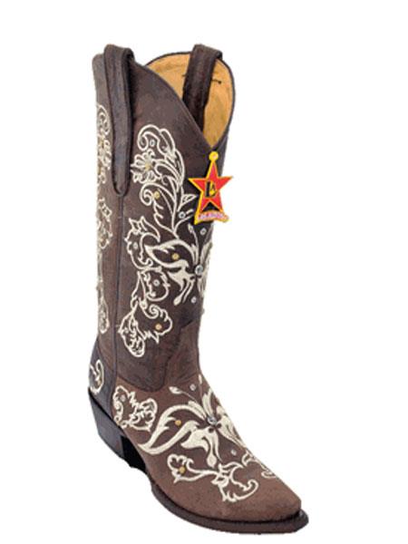 Mensusa Products Los Altos Womens Chocolate  Swarovski Crystal Snip-Toe Cowgirl ~ Women Boot