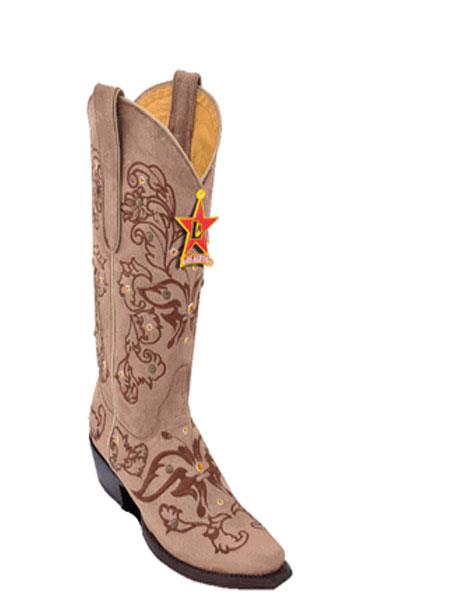 Mensusa Products Los Altos Womens Tan/ Cream Swarovski Crystal Snip-Toe Cowgirl ~ Women Boot