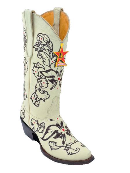 Mensusa Products Los Altos Womens Cream/ Chocolate Swarovski Crystal Snip-Toe Cowgirl ~ Women Boot