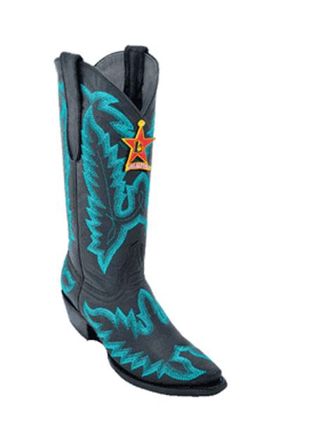 Mensusa Products Womens Snip-Toe Black/ turquoise ~ Light Blue Colored Cowgirl ~ Women Boot