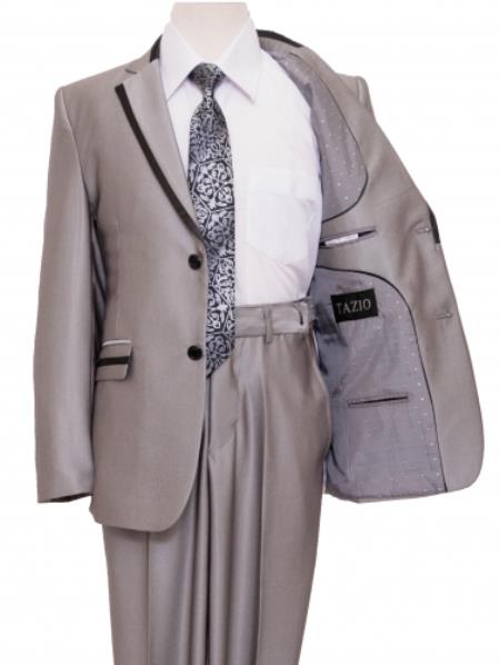 Mensusa Products 2 Button Front Closure Boys Suit Silver