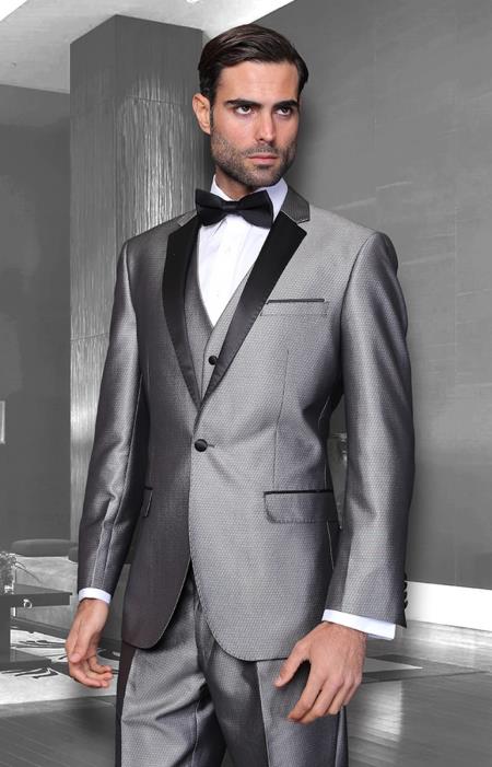 Mensusa Products Affordable Discounted clearance sale 3 Piece Modern Fit Suit / Tuxedo With Sharkskin Finish