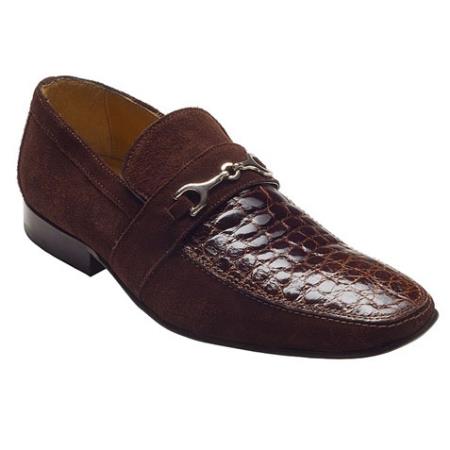 Mensusa Products Brown Genuine Crocodile & Suede Slip On ~ Loafer