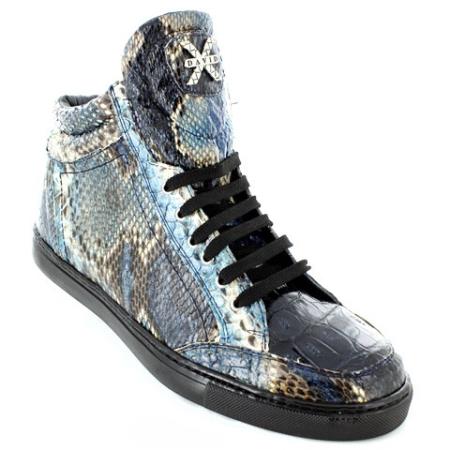 Mensusa Products Navy Genuine Python High-Top Casual
