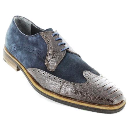 Mensusa Products Brown/Navy Genuine Crocodile & Suede Lace-Up