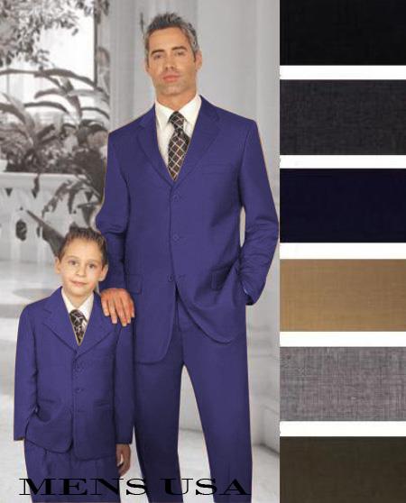 Mensusa Products 1 Men + 1 Boy Matching Set For Both Father And Son 3 Button Wool Suit Dark Blue
