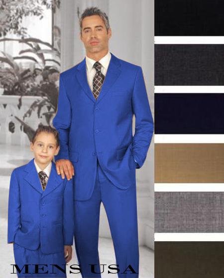 Mensusa Products 1 Men + 1 Boy Matching Set For Both Father And Son 3 Button Wool Suit Royal Blue
