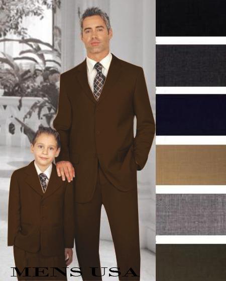 Mensusa Products 1 Men + 1 Boy Matching Set For Both Father And Son 3 Button Wool Suit Dark Brown