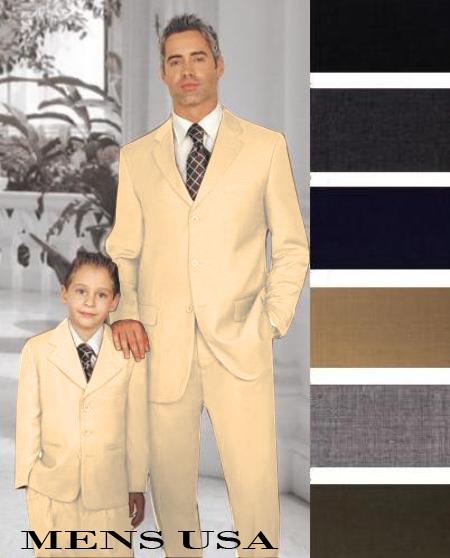Mensusa Products 1 Men + 1 Boy Matching Set For Both Father And Son 3 Button Wool Suit Sand