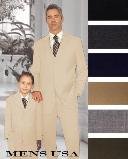 Mensusa Products 1 Men + 1 Boy Matching Set For Both Father And Son 3 Button Wool Suit Beige