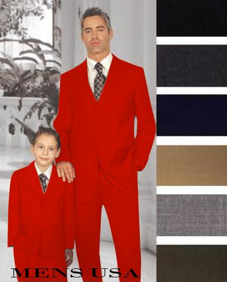 Mensusa Products 1 Men + 1 Boy Matching Set For Both Father And Son 3 Button Wool Suit Red