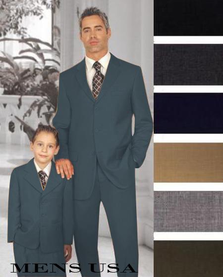 Mensusa Products 1 Men + 1 Boy Matching Set For Both Father And Son 3 Button Wool Suit Dark Grey