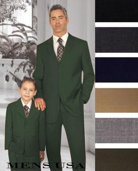Mensusa Products 1 Men + 1 Boy Matching Set For Both Father And Son 3 Button Wool Suit Charcoal Grey