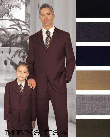 Mensusa Products 1 Men + 1 Boy Matching Set For Both Father And Son 3 Button Wool Suit Coffe Brown