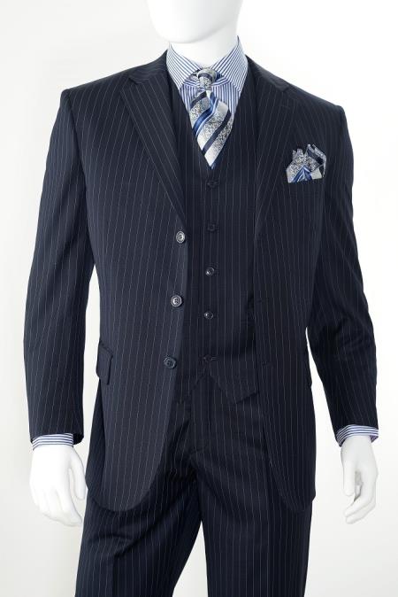 Mensusa Products Men's 3 Piece Suit - Executive Pinstripe Navy