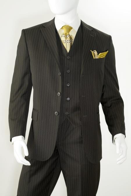 Mensusa Products Men's 3 Piece Suit - Executive Pinstripe Brown