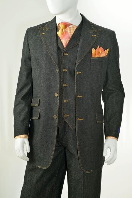 Mensusa Products Men's 3 Piece Suit - Executive Pinstripe Black