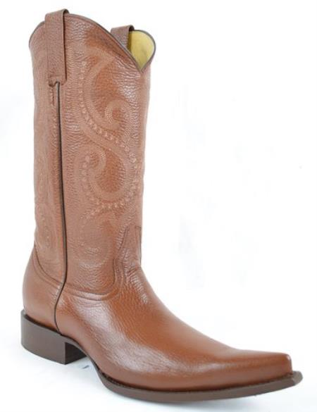 Mensusa Products Mens Western Deer Skin Boot - Pointy Toe Light Brown