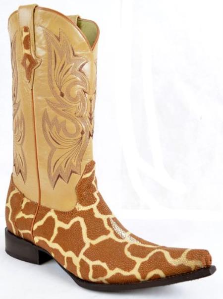 Mensusa Products Stingray Skin Western Boot - Original with Giraffe Print