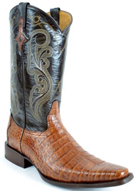 Mensusa Products Mens Western Style Gator Skin Boot, Brown, Square Toe