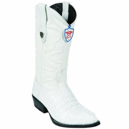 Mensusa Products Caiman ~ alligator (Gator) Tail Skin Western Style Boot, White, J Toe, Leather Sole