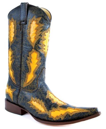 Mensusa Products Distressed Leather Look Boot with Diamond Laser-Cut Shape Application