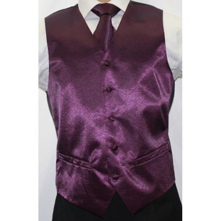 Mensusa Products Men's Shiny Dark Purple Microfiber 3-Piece Vest