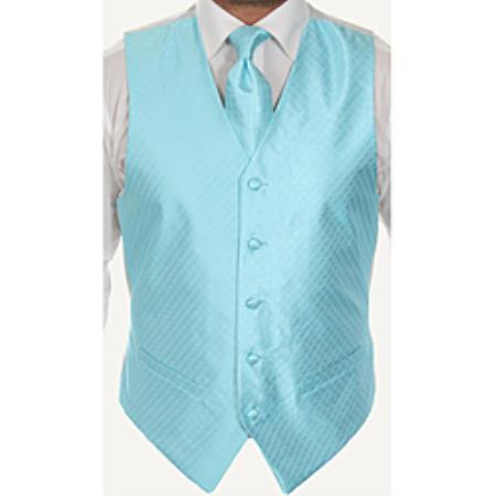 Mensusa Products Men's Four-Piece Vest Set Pale turquoise ~ Light Blue Colored