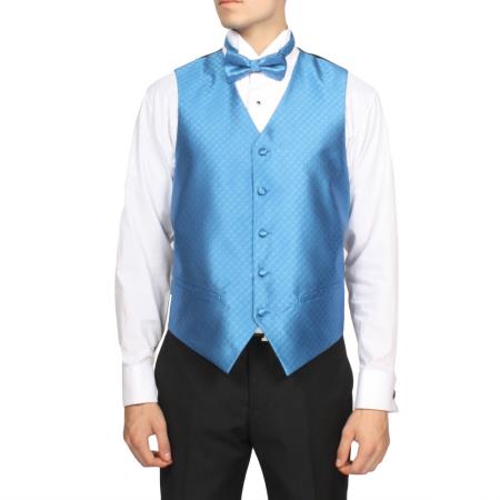Mensusa Products Men's Blue Diamond Pattern 4-Piece Vest Set